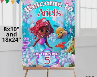 Letrero de cumpleaños de bienvenida de Ariel, póster editable de La Sirenita (descarga digital) A60