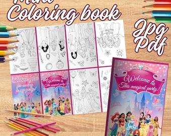 Disney Princess Mini Coloring Book, Birthday Party (Instant Download) P3|