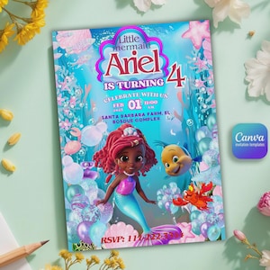 Ariel Birthday Party Invite, Ariel digital Invitation Template, Ariel invitation party, Ariel customizable, DIGITAL DOWNLOAD S10