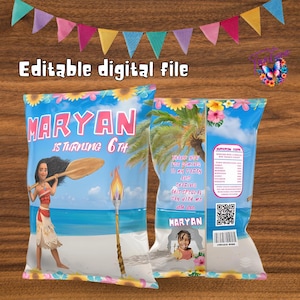Editable moana Chip Bags for party favors, party bags, moana 2 birthday, Vaiana chip bags, Oceania 2, DIGITAL DOWNLOAD M06