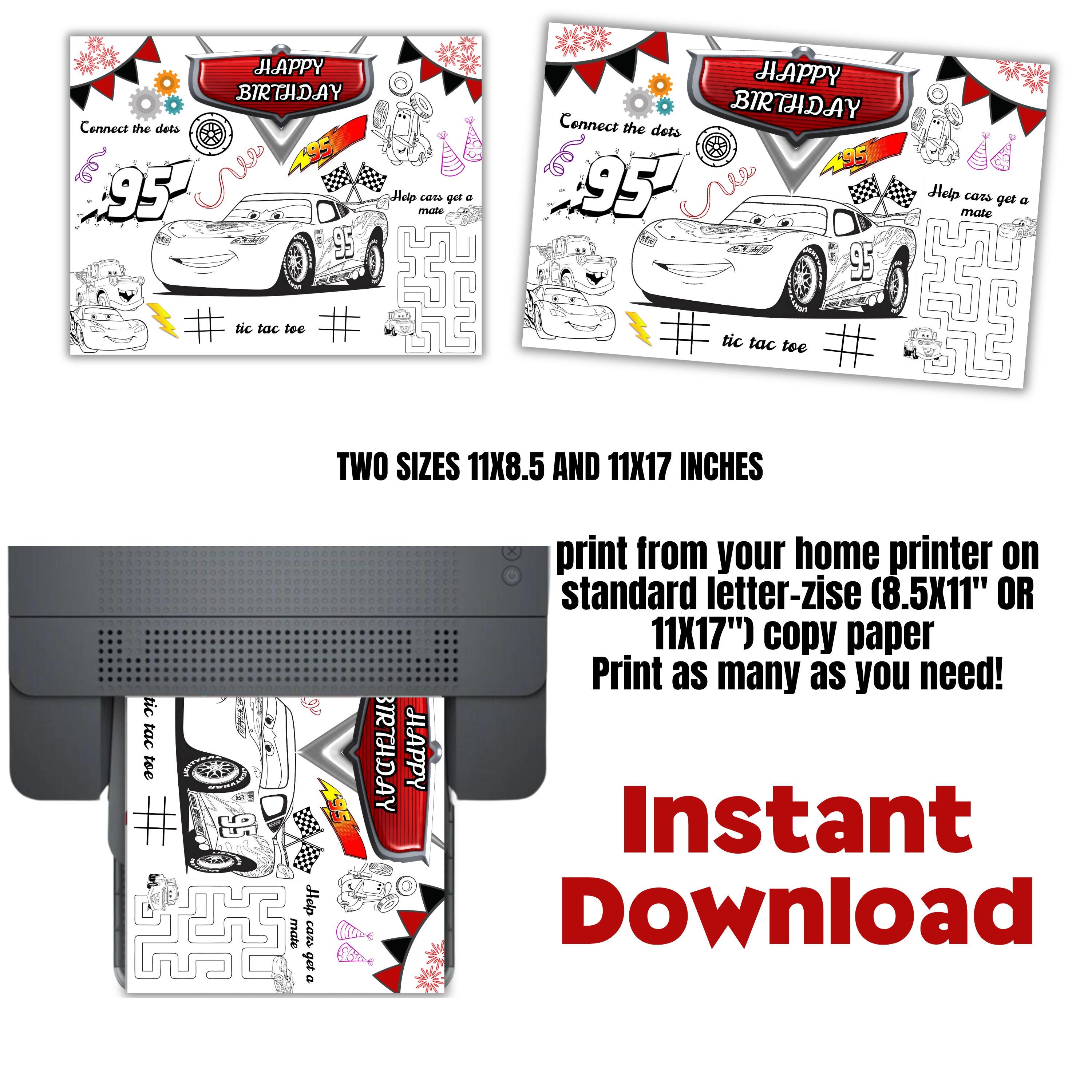 Cars Birthday Coloring Placemat, Lightning Mcqueen Activity Set ...