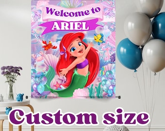 Little Mermaid Birthday Banner, Custom Backdrop (Digital File) S10
