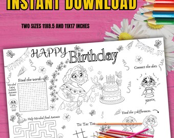 Encanto Birthday Placemat, Kids Coloring Page (Digital Download) E50