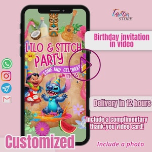 Lilo and Stitch Birthday Invitation Video, Digital Party Invitations, Personalized Digital Birthday Invitation,Digital Invitation Video LS05