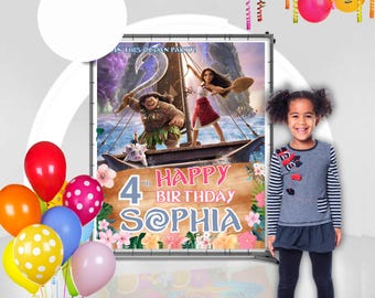 Benutzerdefinierte Moana Geburtstagsparty Hintergrund | Vaiana personalisiertes Banner (Digitale Datei) M06
