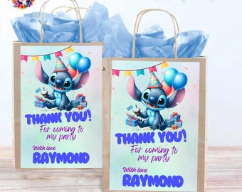 Editable Stitch Gift Bag Tags, Party Favor Bags (Digital File) ST03