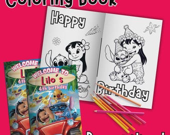 Editable Lilo and Stitch Birthday Coloring Book, Party Favors (Digital Printable) LS05 LS05