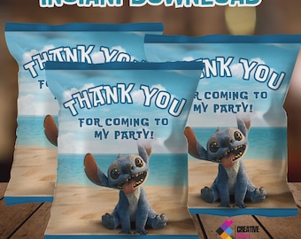 Stitch Party Favor Chip Bags, Editable Template (Digital Download) ST03