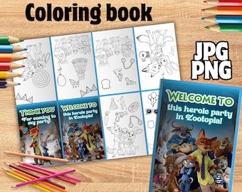 Mini livro de colorir de Zootopia 2, lembrança para presente (DOWNLOAD INSTANTÂNEO) Z72