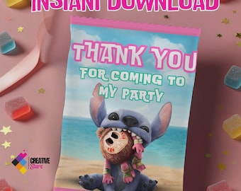 Etichette per bomboniere di compleanno di Lilo & Stitch – Involucri di caramelle stampabili (download immediato) LS05
