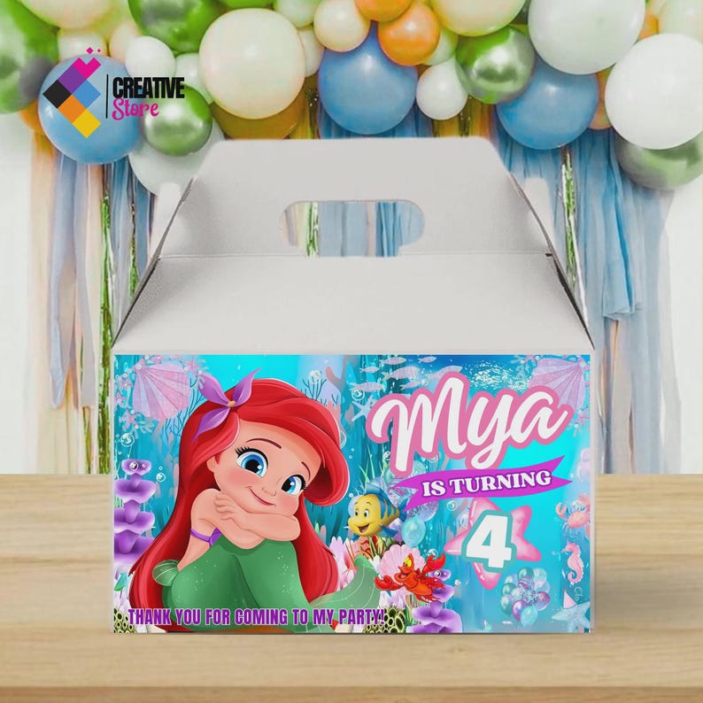 Little Mermaid Gable Box Label, Personalized Party Favor (digital File ...