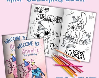Editable Stitch and Angel Mini Coloring Book, Party Favors (Digital Printable) ST03 ST03