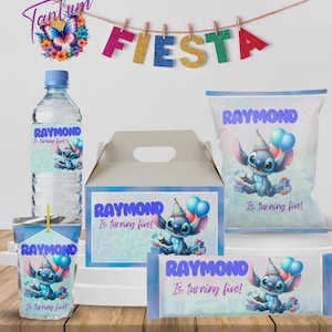 Editable Stitch Party Pack, Stitch Potato Chip Bag, Stitch Bottle Label, Stitch Chocolate Label, Stitch Gable Box,EDITABLE DIGITAL FILE ST03