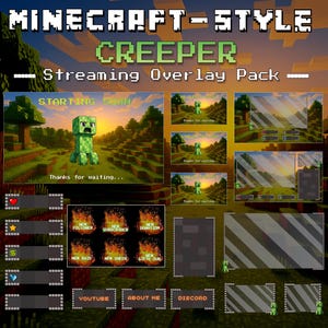 Minecraft-Style Streaming Overlay Pack | Creeper Inspired Twitch Overlays | Animated & Static Webcam Frames for Streamers
