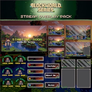 ブロックワールドシリーズ ストリームオーバーレイパック | ピクセルブロックアート | ボクセルスタイル Twitch セット | テーマを探索