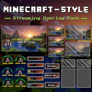 Minecraft-Style Streaming Overlay Pack | Streaming Pack | OBS Overlay | Instant Download