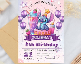 Stitch Birthday Invitation Template: Editable Canva Party Invite (5x7 inches) (Digital Download)