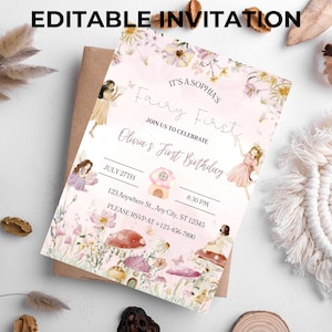 Fairy First Birthday Invitation My Fairy First Invitation Fairy Garden 1st Birthday Party Invite Enchanted Forest Girl EDITABLE Instant