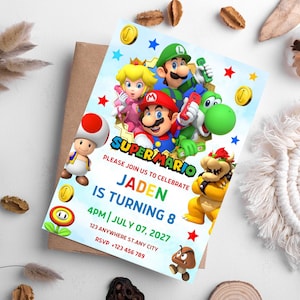 Editable Super Mario Invitation, Mario Bros Birthday Invitation, Printable Birthday Party Invitations, Digital Bday Party Invite Template