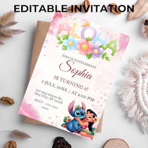 Lilo and Stitch Birthday Invitation: Editable Hawaiian Party (5x7 inch Template) (Digital Download)