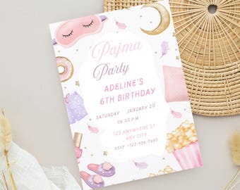 Convite de aniversário com festa do pijama, modelo para festa do pijama (download instantâneo)
