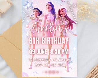 Kpop Demon Hunters Birthday Invitation, Editable Canva Template, Huntrix Invite, K-pop Invites Digital Download