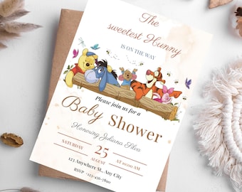 Winnie the Pooh Baby Shower Invitation: Oh Boy! Editable Template (Digital Download)