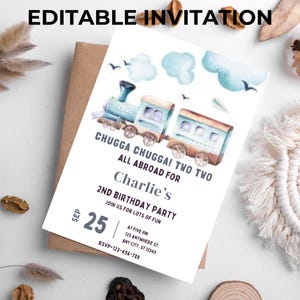Chugga Chugga Two Two Birthday Invitation, Train Second Birthday Printable Invite, All Aboard Boys Birthday Invite, Birthday Evite,