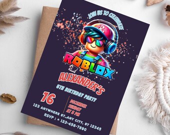 Roblox Birthday Invitation: Editable Game Party Template (5x7 inch)