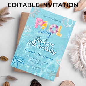 Neon Pool Party Invitation: Editable Summer Evite (5x7 inch, Digital Download)