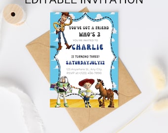 Sjabloon bewerkbare Toy Story-verjaardagsuitnodiging: afdrukbare uitnodiging voor kinderfeestje (digitale download)