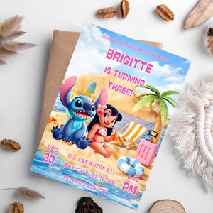 Editable Stitch Birthday Invitation: Lilo & Stitch Girl Party (5x7 inch Template)