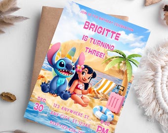 Editable Stitch Birthday Invitation: Lilo & Stitch Girl Party (5x7 inch Template)