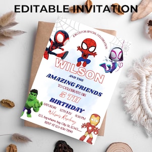 Watercolor Spidey and Friends Birthday Invitation: Editable Canva Template (Digital Download