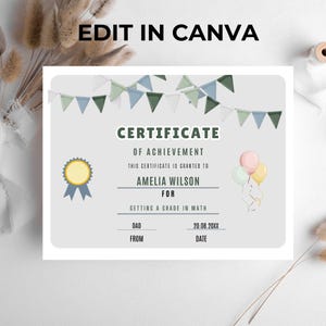 Editable Kids Award Certificate: School Prize, Kindergarten Graduation (PDF Template)