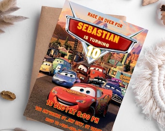 Invitación de cumpleaños de Rayo McQueen, plantilla editable de Canva