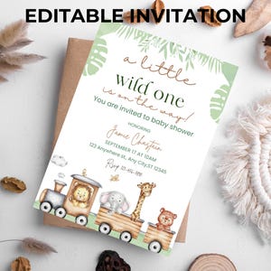 Safari Baby Shower Invitation Template: Jungle Animals (5x7 inch, Canva Editable, Digital Download