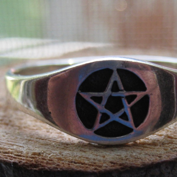 925 Vintage Sterling Silver Men's Pentagram Ring Size 13
