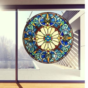 Handcrafted Multi-Colored Victorian Tiffany-Style Stained Glass Window Panel Suncatcher 22