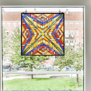 Tiffany-Style Stained Glass Window Panel: 24&quot; Mission Style Suncatcher