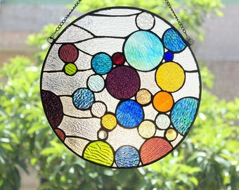 Tiffany-Style Stained Glass Suncatcher: Geometric Bubbles Window Panel