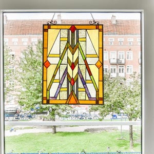 Tiffany-Style Stained Glass Window Panel: Mission Design Suncatcher, 24.8 x 17.5