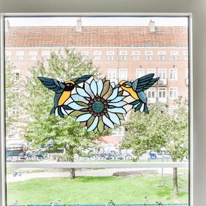 Handcrafted Tiffany-Style Hummingbird Stained Glass Window Panel Suncatcher