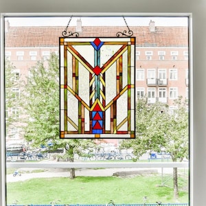 Handcrafted Tiffany-Style Stained Glass Window Panel | Multi-Colored Hanging window Suncatcher | 24.8&quot; x 17.5