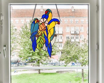 Tiffany-Style Stained Glass Bird Suncatcher: Handcrafted Window Panel