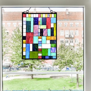 Handcrafted Tiffany-Style Art Deco Stained Glass Window Panel – 24&quot;x18&quot; Suncatcher