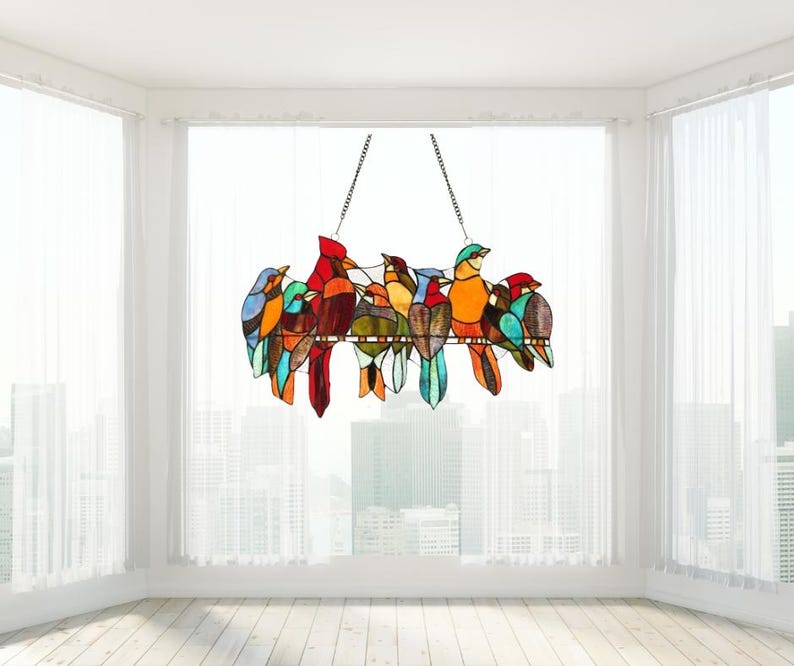 Stained Glass Birds on a Branch Window Panel – Handcrafted Window ...