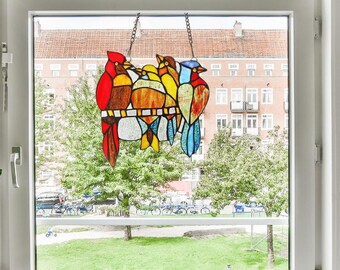 Tiffany-Style Stained Glass Bird Suncatcher | Multicolor Window Panel