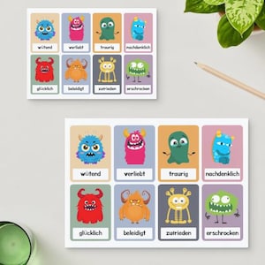 Tarjetas de emociones, tarjetas de sentimientos, emociones, aprendizaje, sentimientos, niños, monstruos