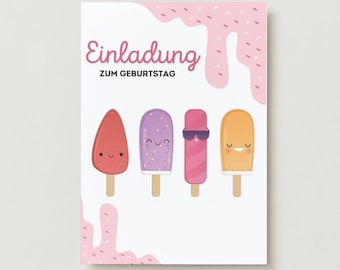 invitation, girl, summer, ice cream, children's birthday, birthday